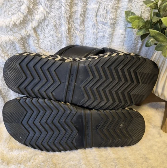 Tory Burch CrissCross Leather Espadrille Slide Sandals Black Size 8 EUC - Picture 15 of 15